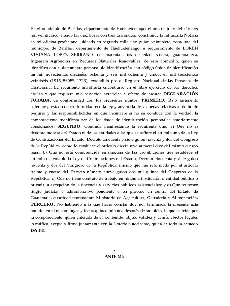 Declaración Jurada Notarial en Barillas | PDF | Justicia | Crimen y ...