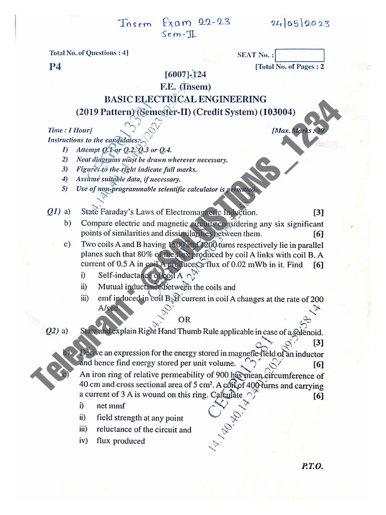 BEE Insem 2022-23. Solution by VP | PDF