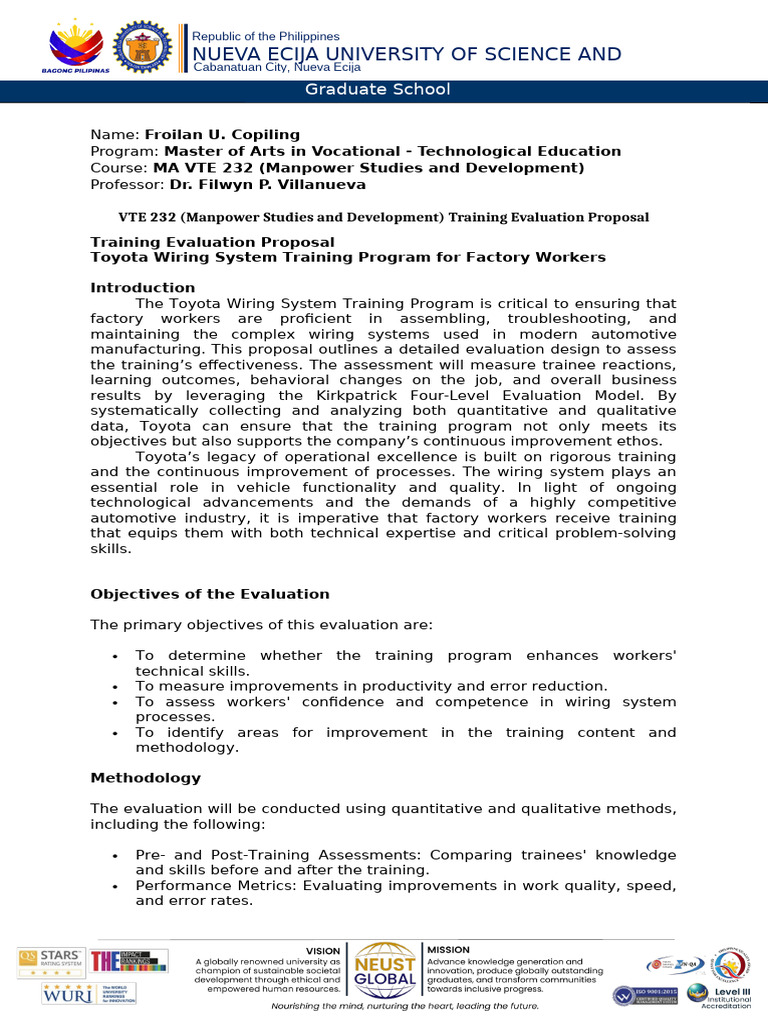 training evaluation proposal | PDF | Performance Indicator | Evaluation
