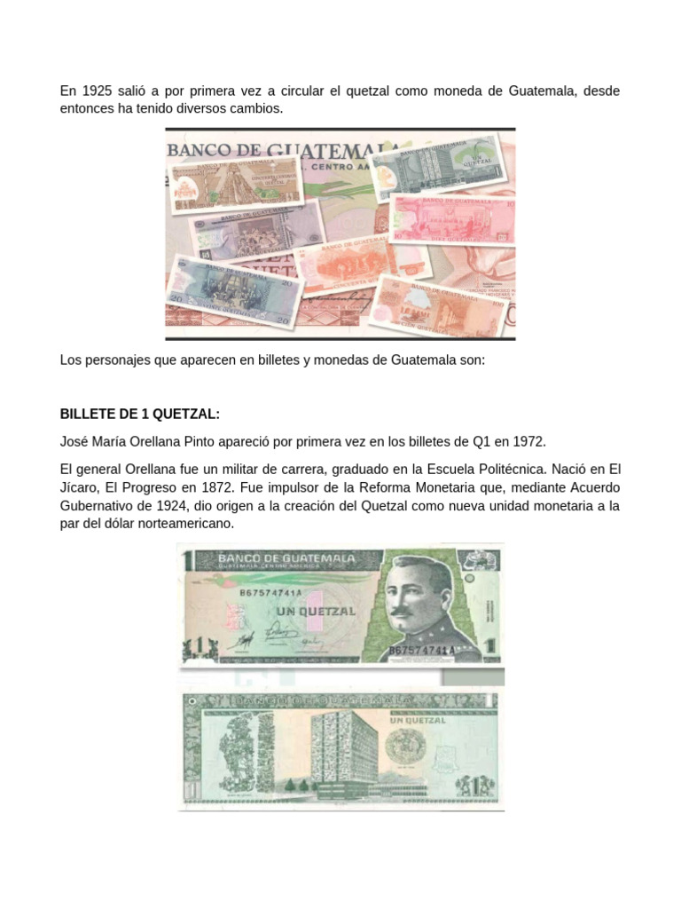Personajes en billetes y monedas de Guatemala | PDF | Guatemala | Moneda