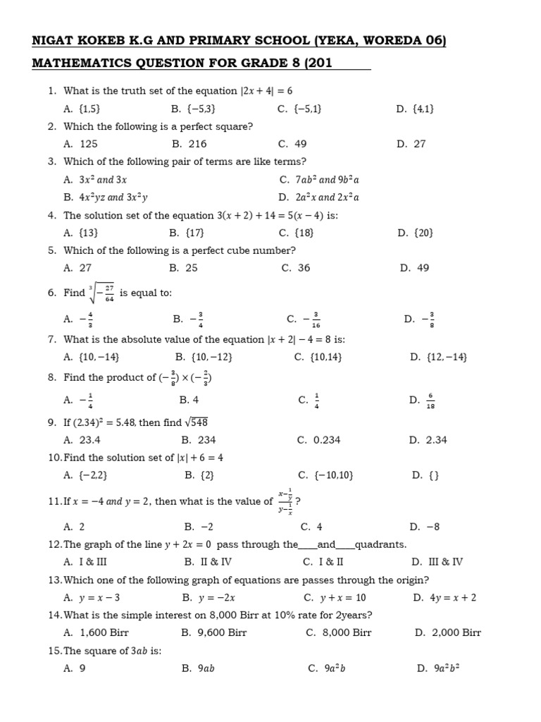 Grade 8 Mathematics Exam Questions | PDF | Numbers | Square Root