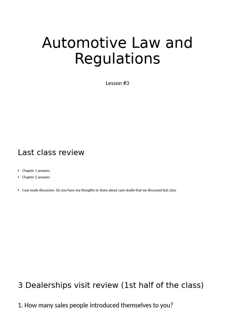 Automotive Law and Regulations (Class3) | PDF