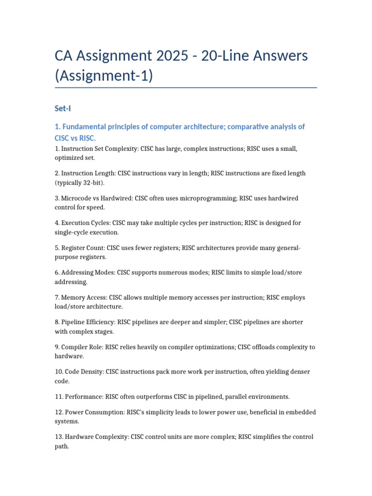 CA Assignment 2025 Assignment1 FullAnswers | PDF | Cpu Cache | Computer ...