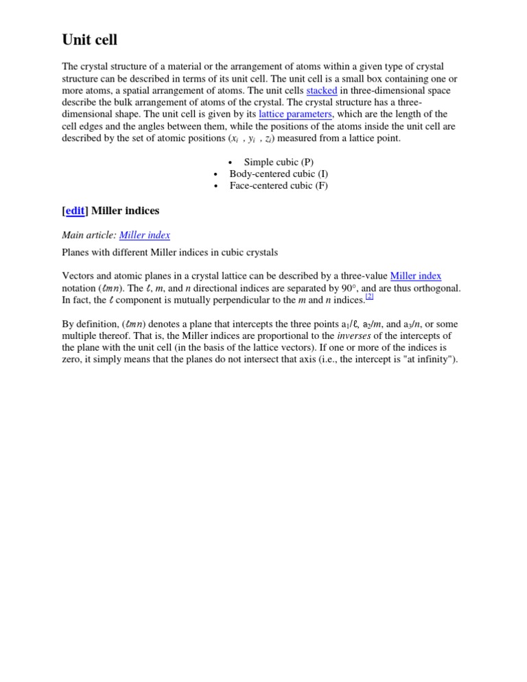 Understanding Unit Cells and Miller Indices | PDF