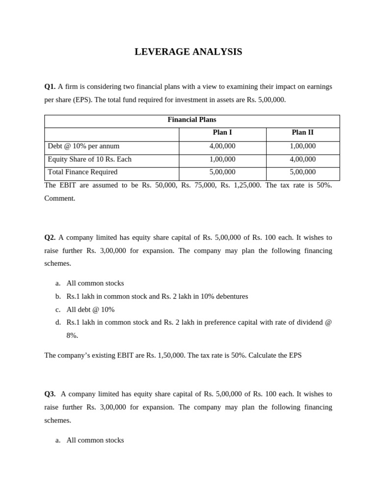 Financial Leverage Analysis and EPS Calculation | PDF | Leverage ...