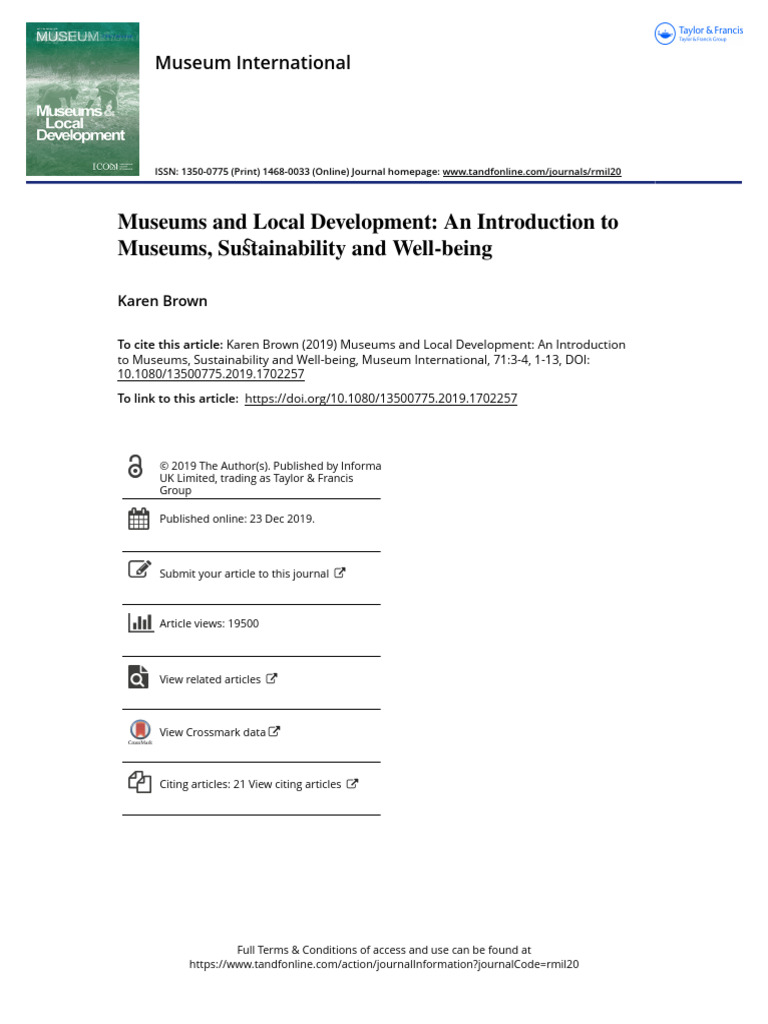 Museums And Local Development Insights Pdf Sustainability