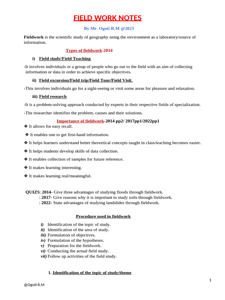 Fieldwork Methodology in Geography | PDF | Sampling (Statistics ...