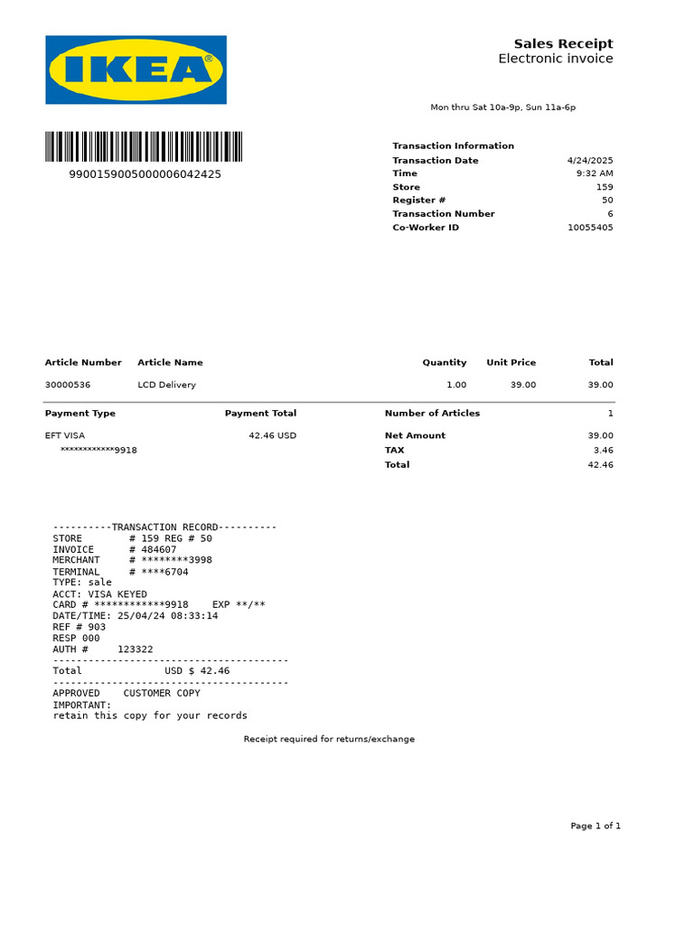 In Voice 20250424001590500006 | PDF | Receipt | Payments