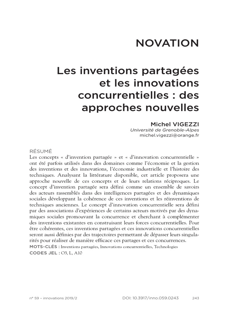 Inventions partagées et innovations concurrentielles | PDF | Innovation ...
