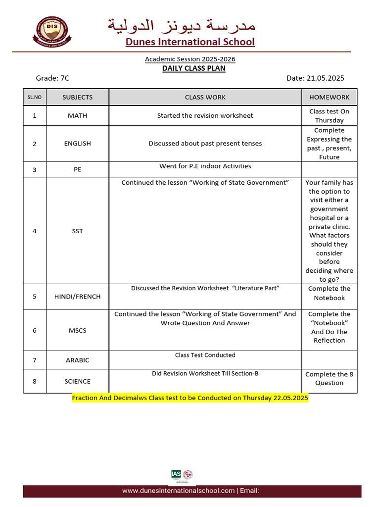Grade 7C Daily Class Plan 2025-2026 | PDF | Linguistics