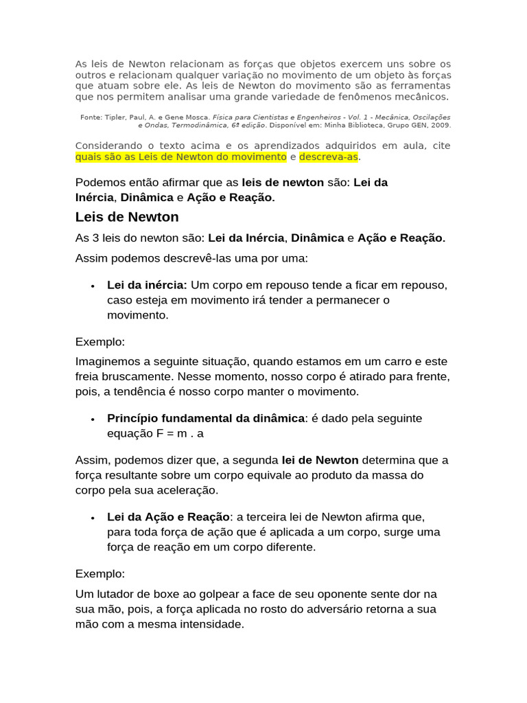As Três Leis de Newton do Movimento | PDF | Força | Leis do Movimento ...