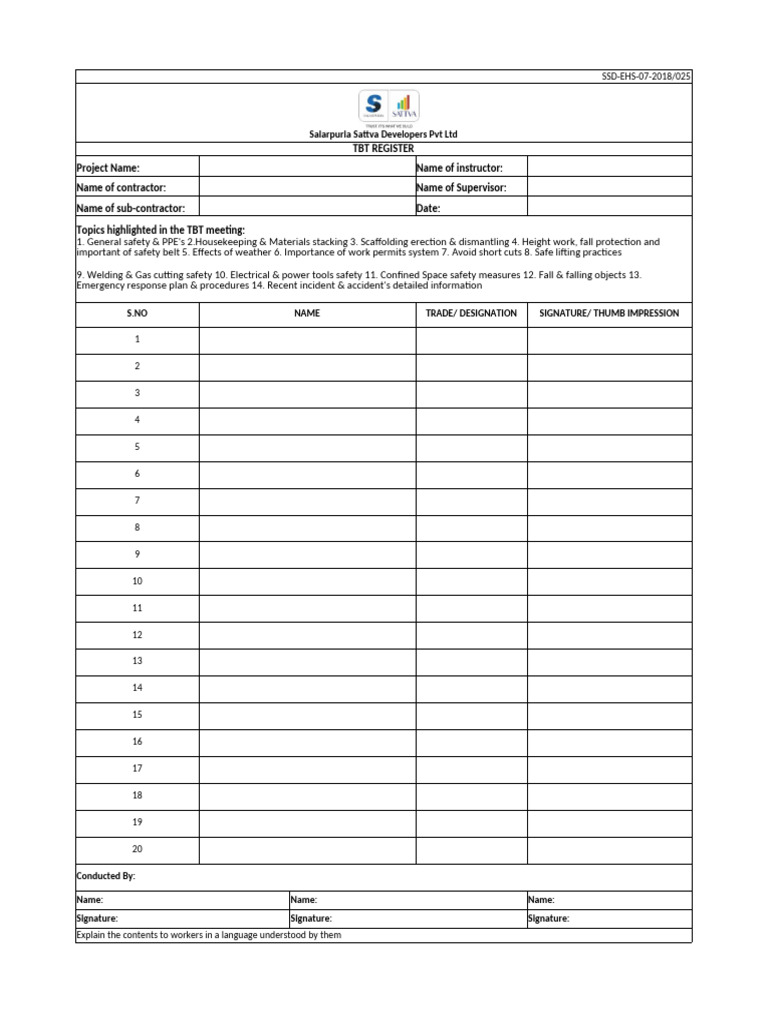 Sattva TBT Register | PDF