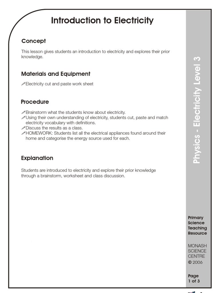 Introduction to Electricity Lesson Plan | PDF
