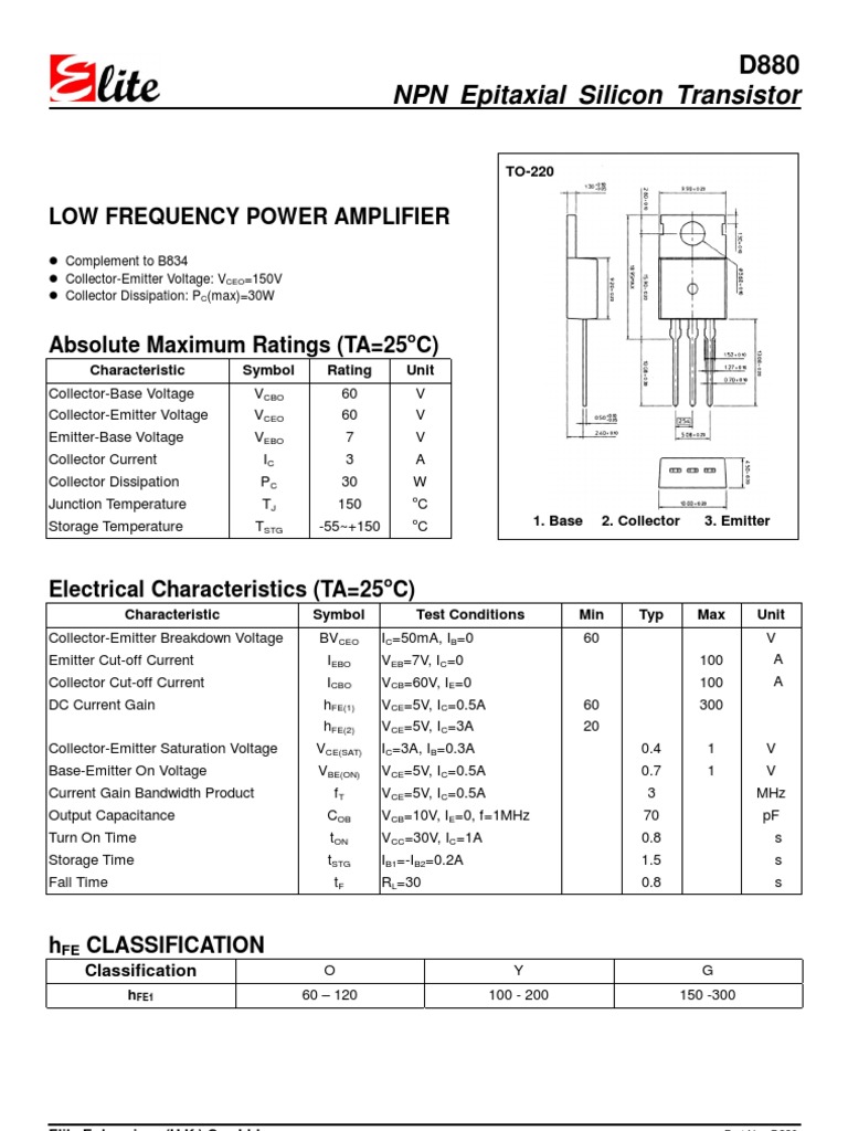 D880 NPN Transistor Specifications | PDF