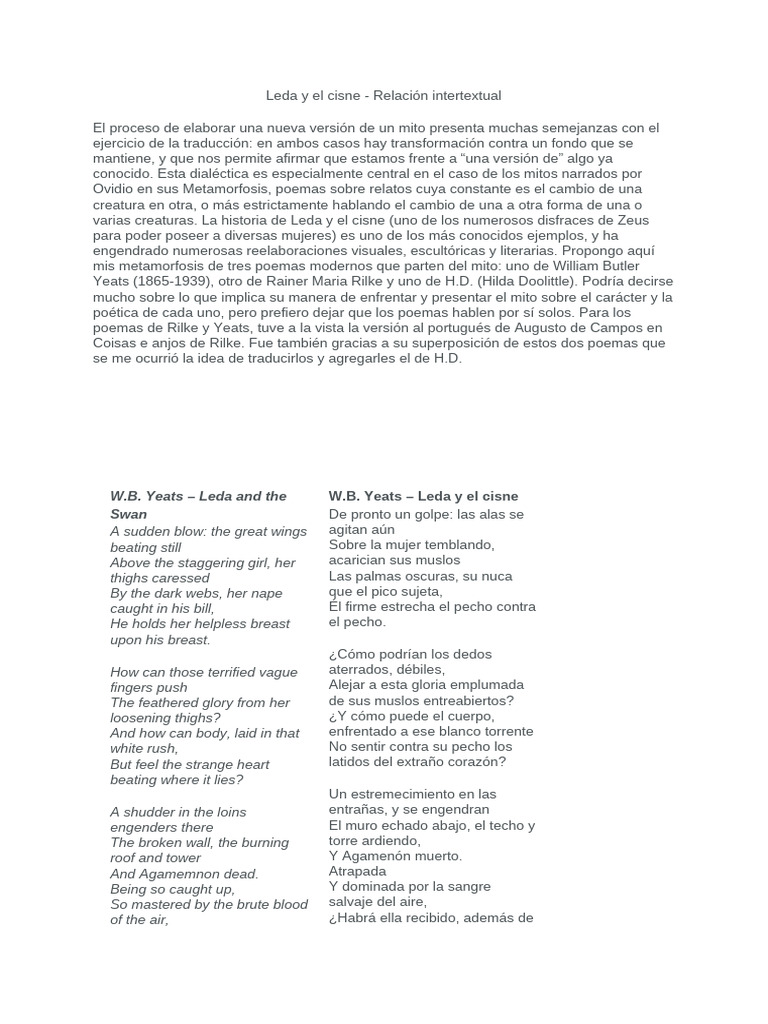 Yeats, H.D., Rilke - Tres Versiones de 