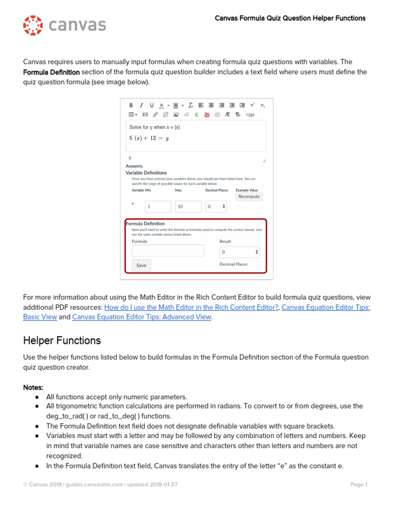 Canvas Formula Quiz Helper Functions | PDF | Trigonometric Functions ...