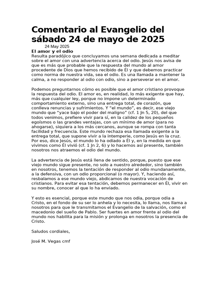 Comentario Al Evangelio Del Sábado 24 de Mayo de 2025 | PDF