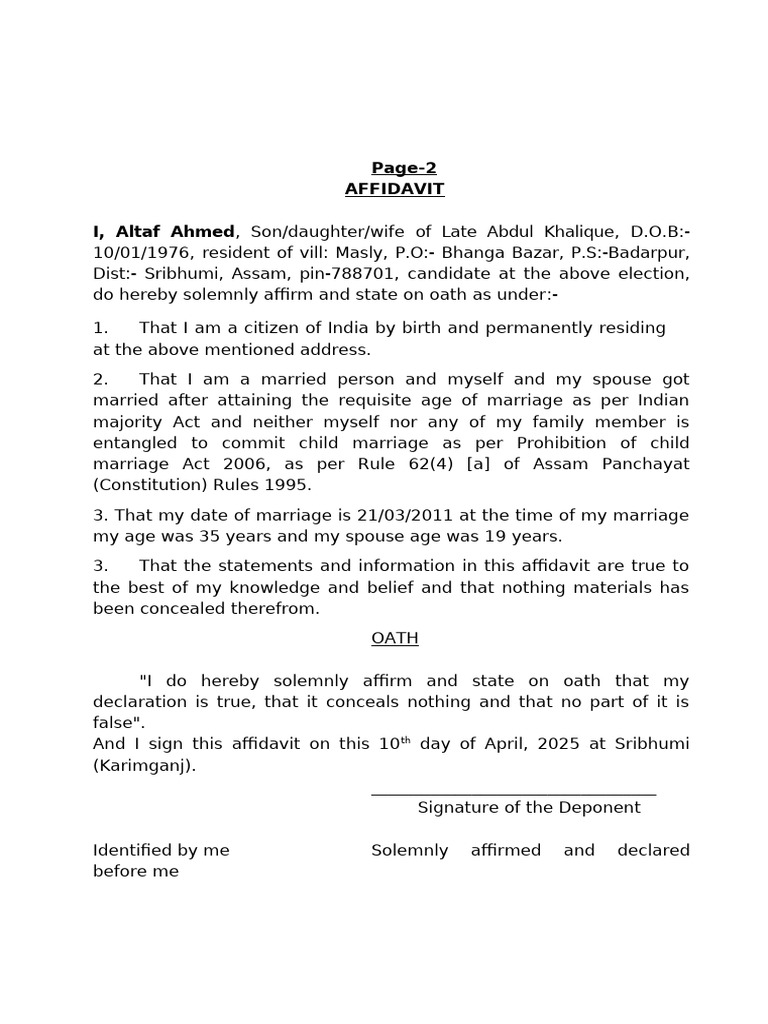 Altaf Hussain Marriage Affidavit | PDF