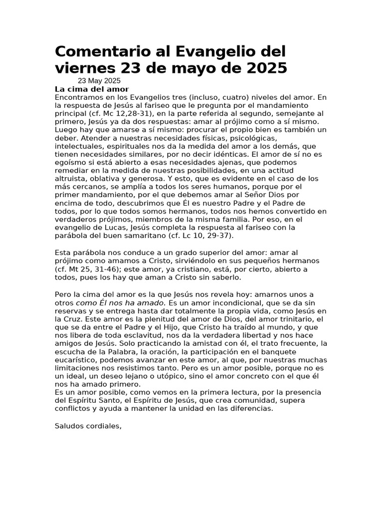 Comentario Al Evangelio Del Viernes 23 de Mayo de 2025 | PDF | Amor | Jesús