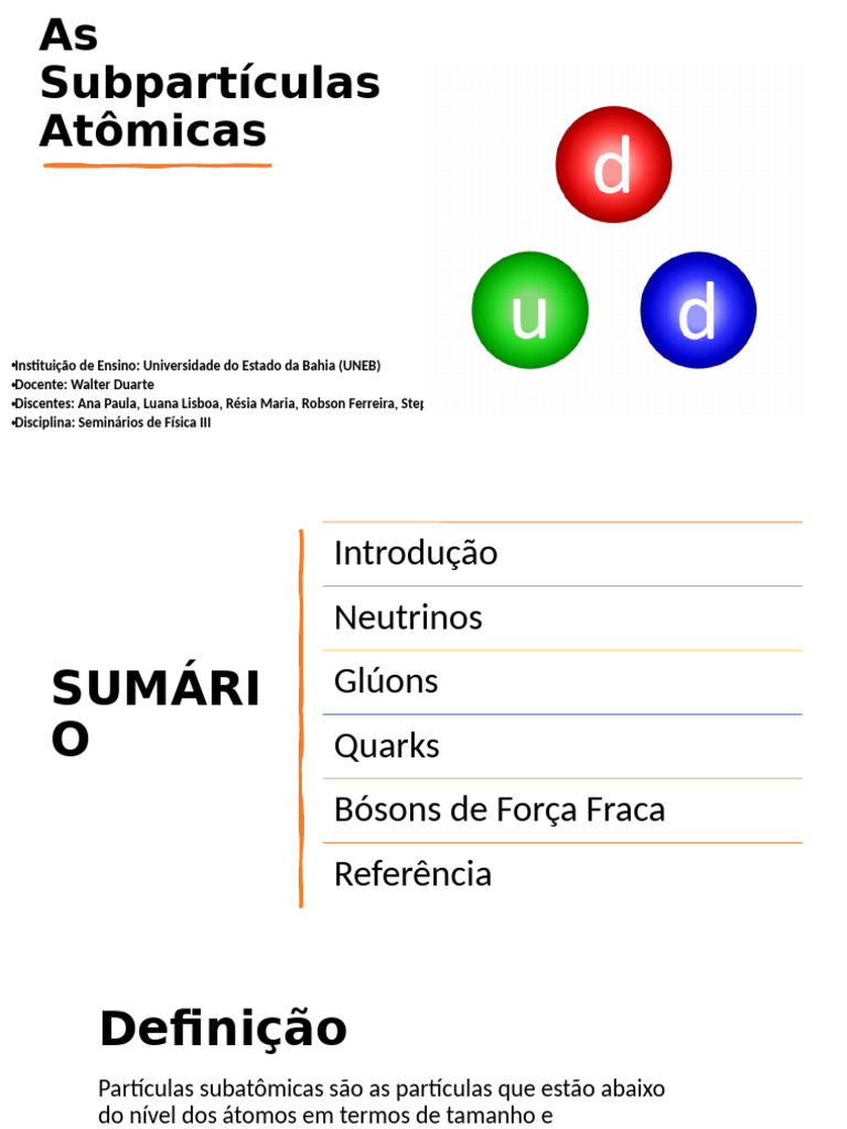 Seminario II - As subparticulas | PDF | Neutrino | Partícula elementar