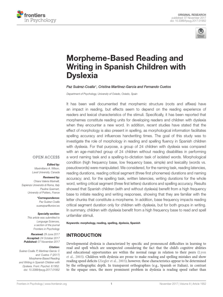 Morphology's Role in Dyslexia Reading | PDF | Word | Dyslexia