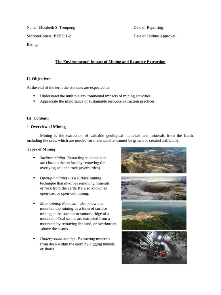 Mining Environmental Science Outline | PDF | Mining | Surface Mining