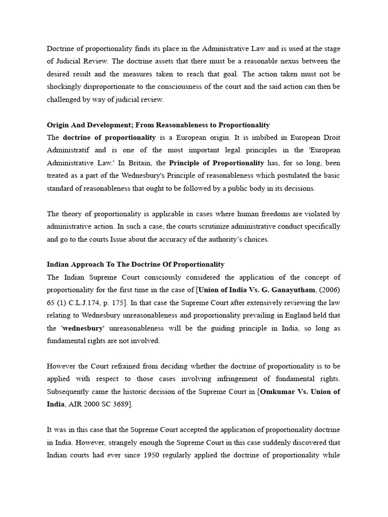Proportionality in Indian Administrative Law | PDF | Habeas Corpus ...