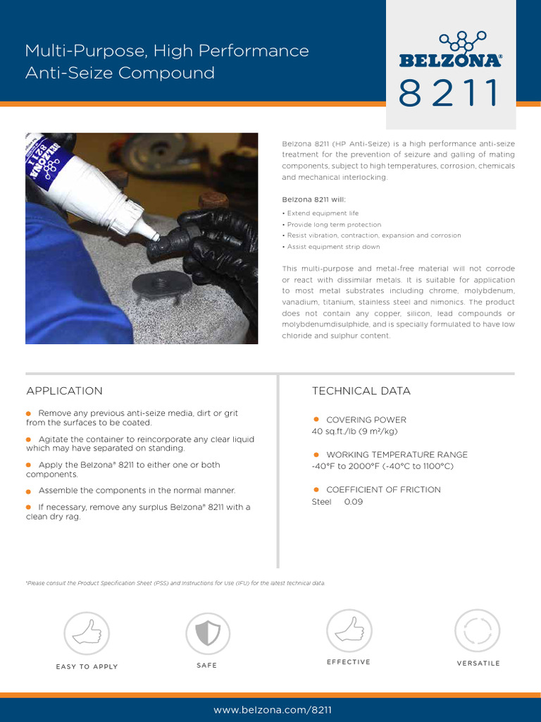 Belzona 8211: High-Performance Anti-Seize | PDF | Corrosion | Thermal ...