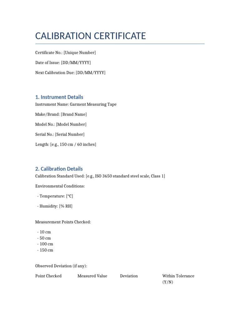 Garment Measuring Tape Calibration Certificate | PDF