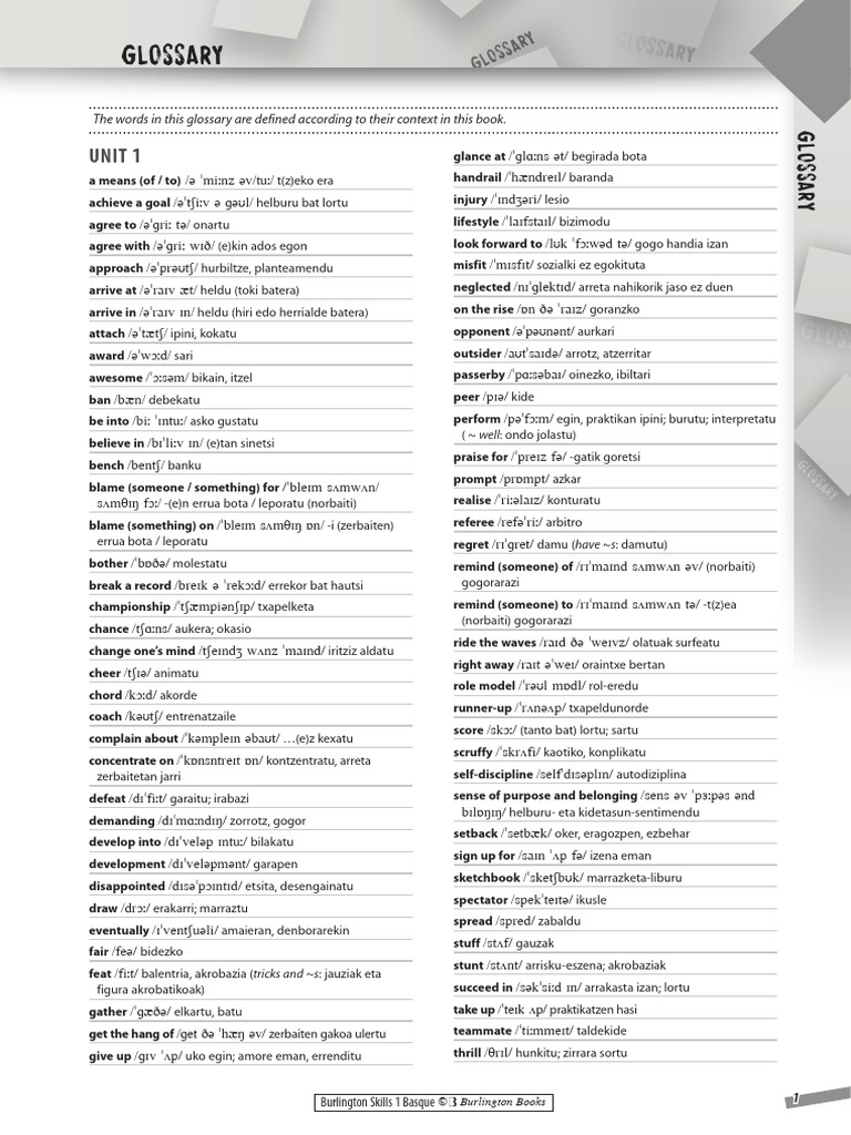 Burlington Skills 1 Glossary | PDF