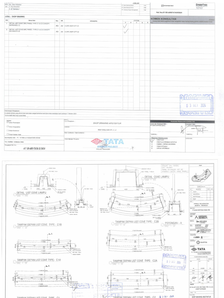 Detail List Cove GRC Panel Tipe C1 Dan C2 Canopy Entrance | PDF