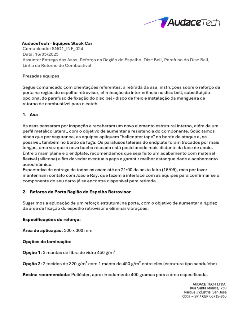SNG1 - INF - 024 - Retirada Da Asa, Reforço Da Porta, Disc Bell ...
