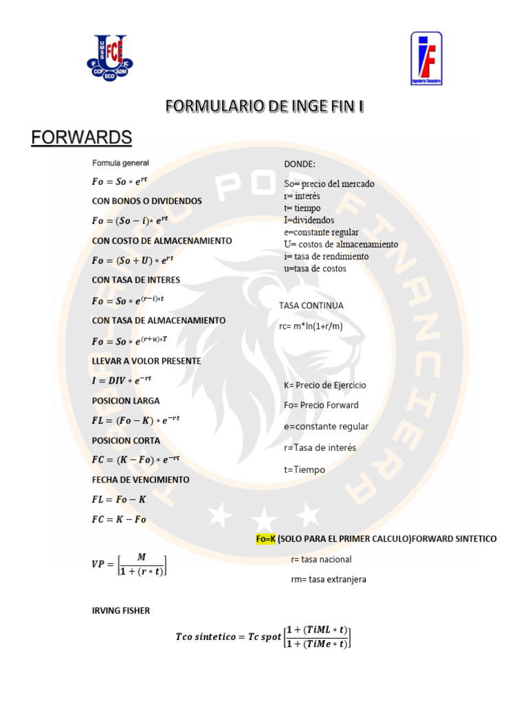FORMULARIO DE INGE FIN I Imprimir | PDF