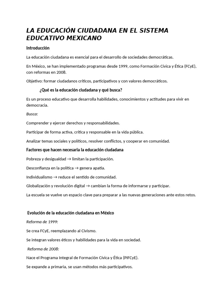 Educación Ciudadana en México: Retos y Avances | PDF | Democracia ...