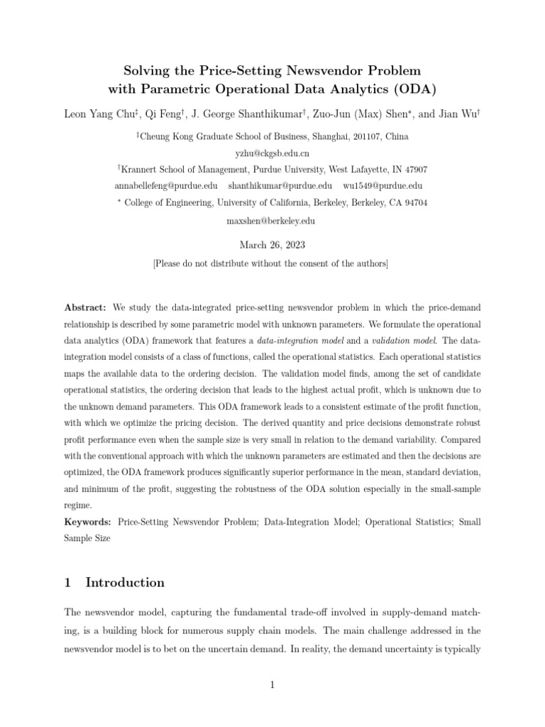 Solving The Price-Setting Newsvendor Problem With Parametric ...