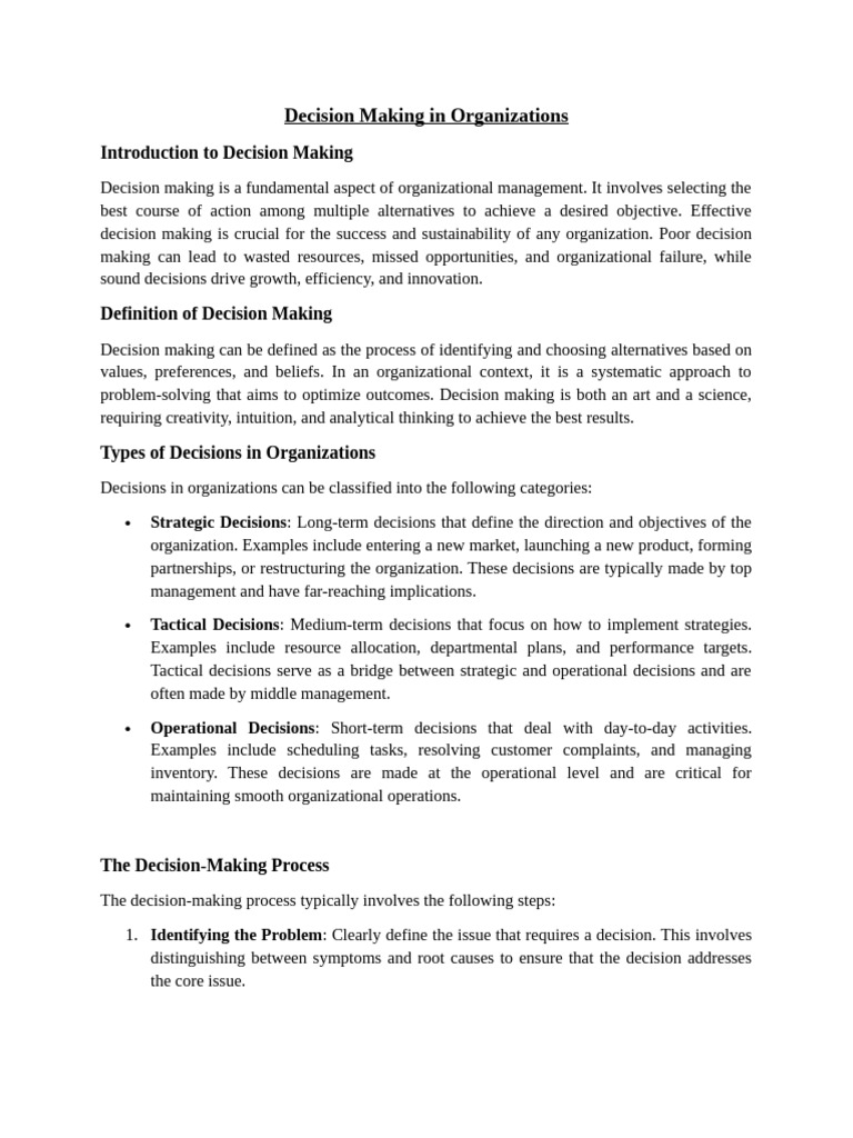Effective Decision Making in Organizations | PDF | Decision Making ...