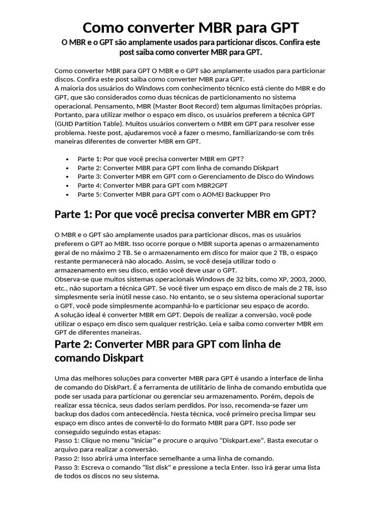 Como Converter MBR para GPT | PDF | Drive de disco rígido | Software ...