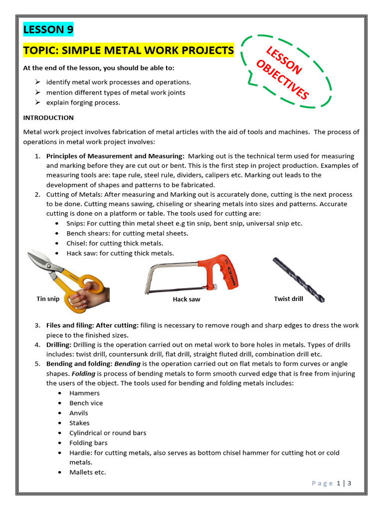 Btech Simple Metal Work, Bloom Term Yr 9 | PDF | Metalworking | Forge