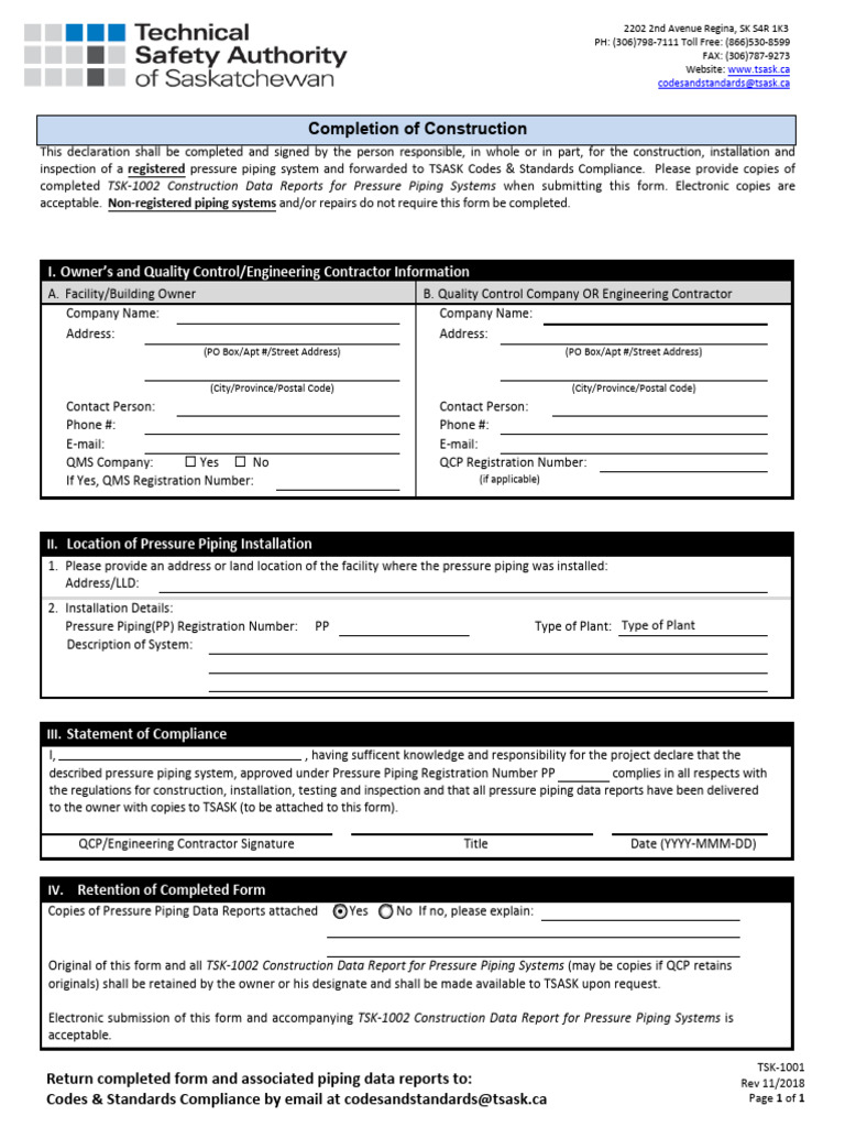 Pressure Piping Compliance Declaration | PDF