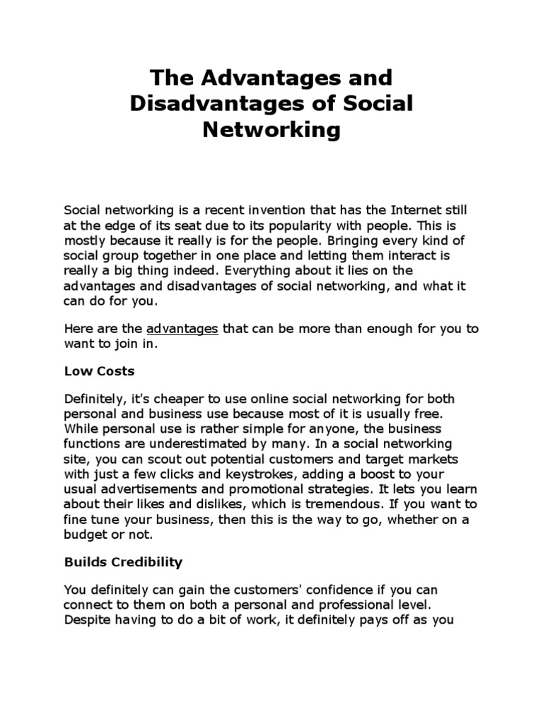Advantages and Disadvantages of Social Networking | PDF | Social ...
