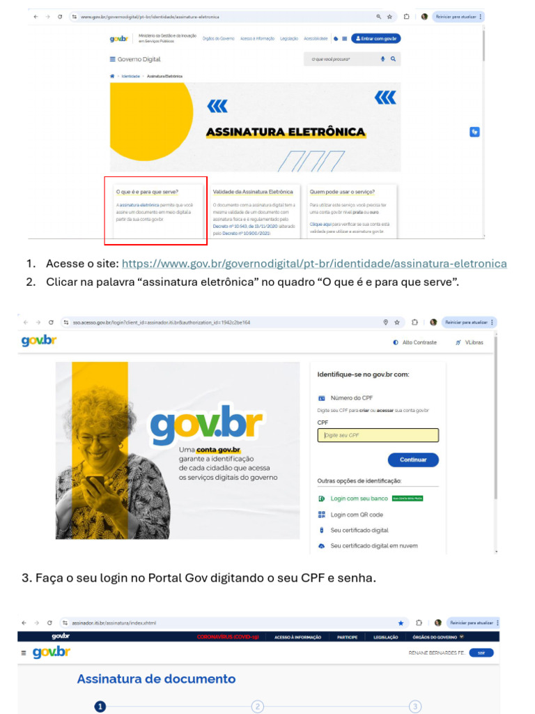 Instruções para Assinatura Eletrônica Gov | PDF