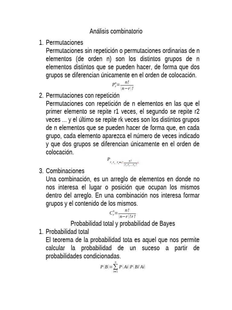Análisis Combinatorio y Probabilidades | PDF | Permutación | Probabilidad