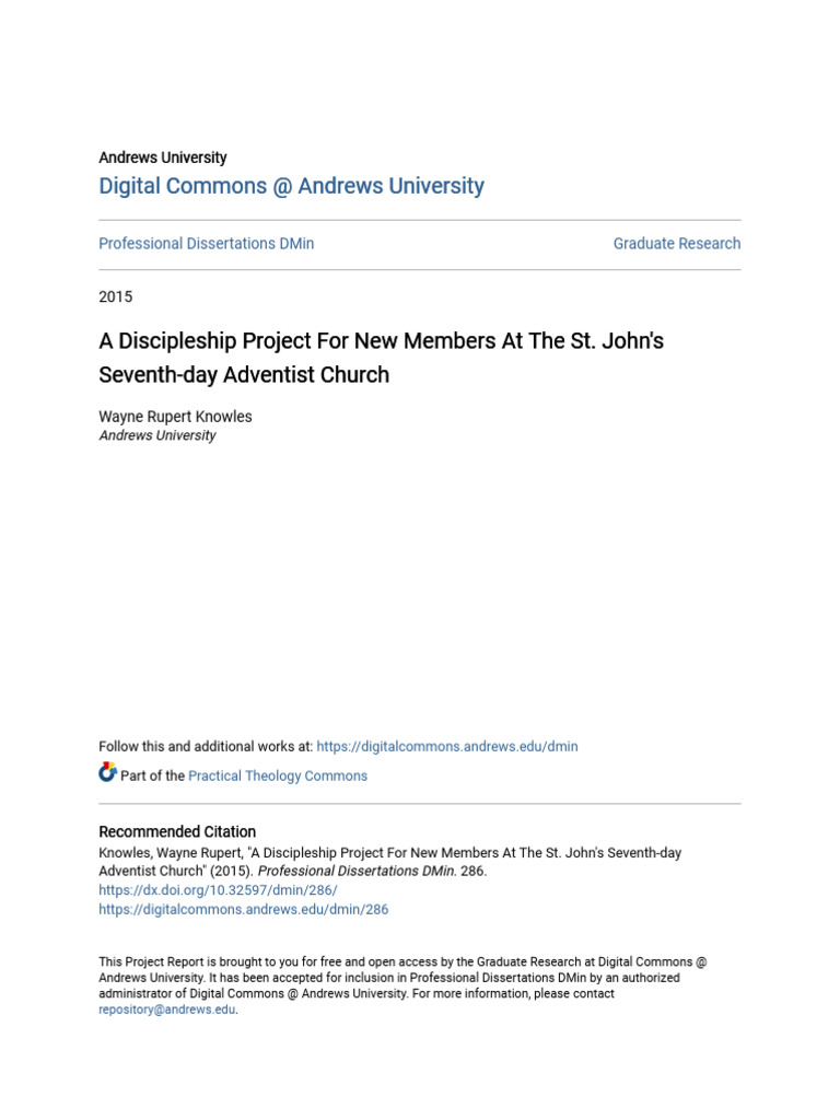 A Discipleship Project For New Members at The St. Johns Seventh | PDF ...
