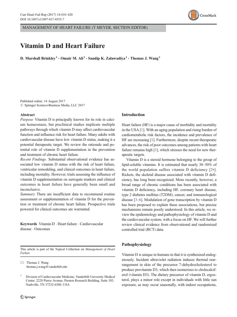 Vitamin D's Role in Heart Failure Management | PDF | Vitamin D | Heart ...