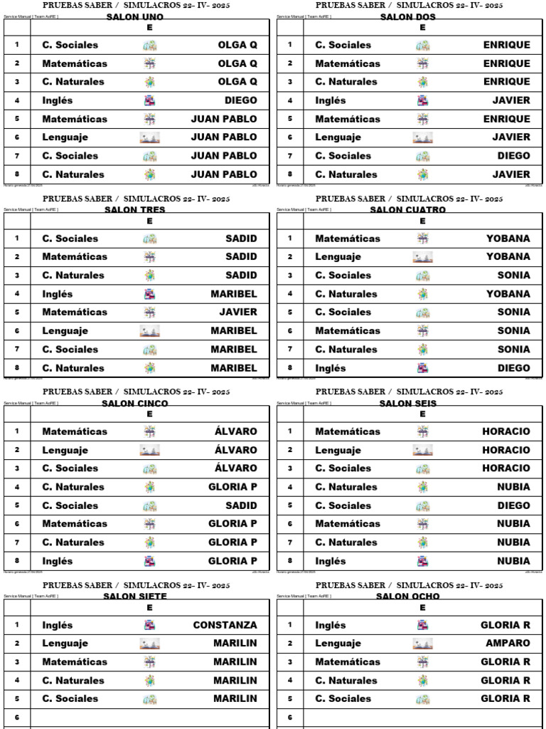 Horarios de Pruebas Saber 2025 | PDF