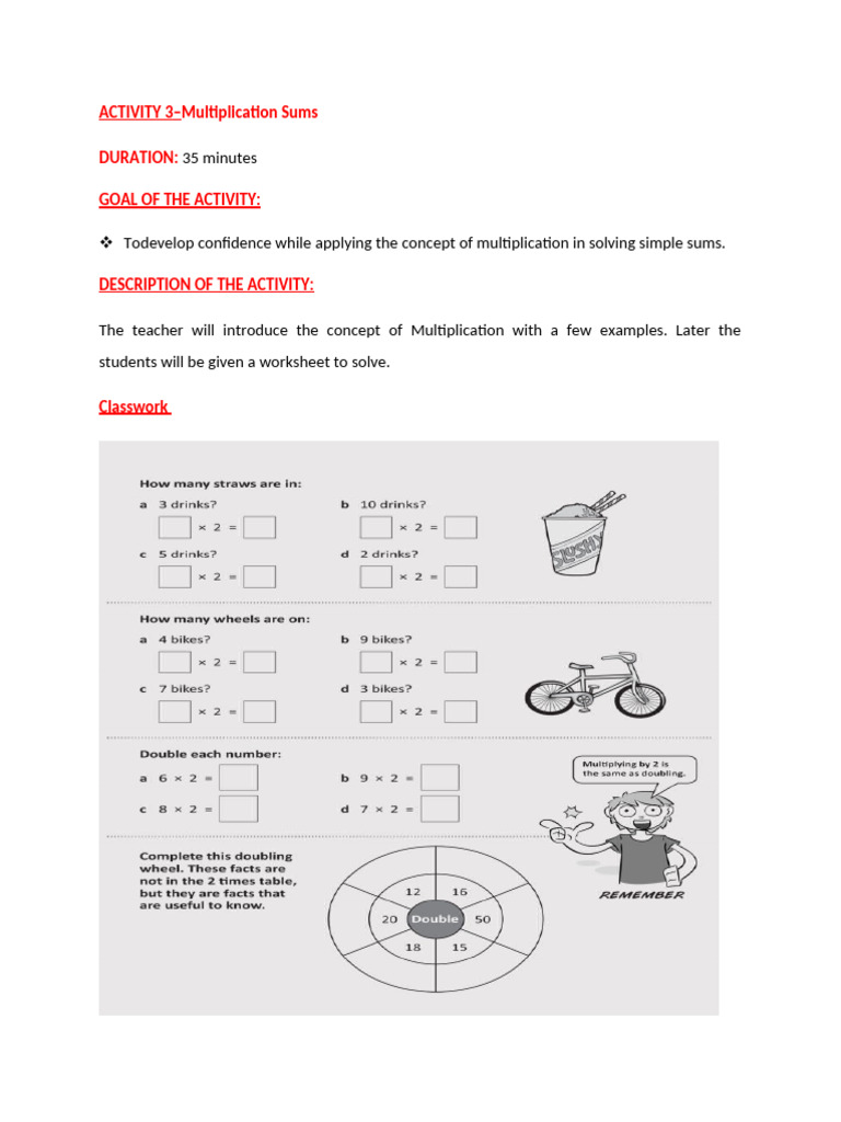 Multiplication Sums Activity Guide | PDF