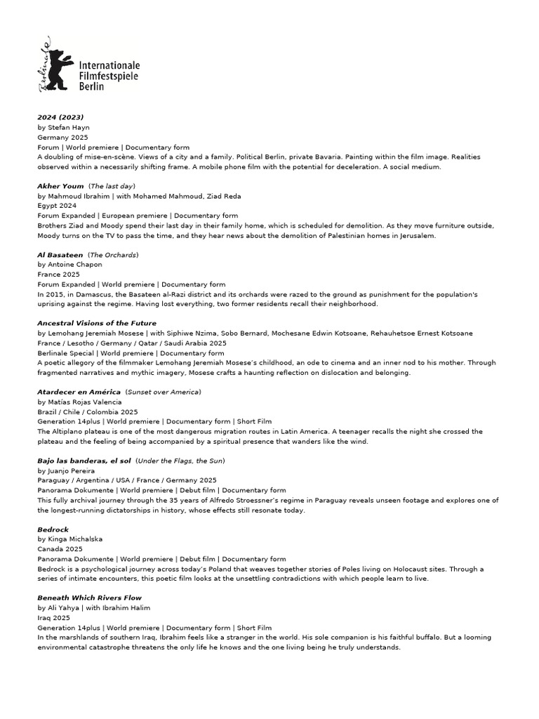 Film List Berlinale | PDF