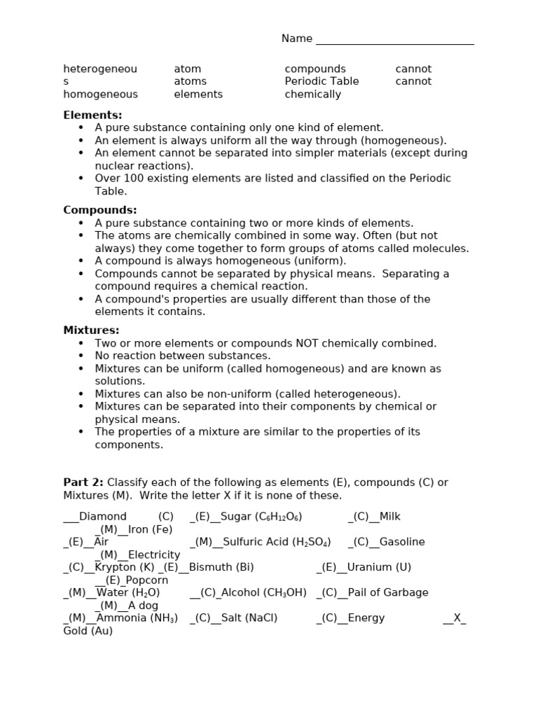 Elements, Compounds, and Mixtures Guide | PDF | Mixture | Chemical Elements
