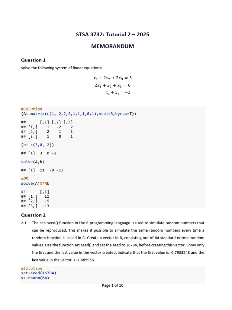 R Programming Tutorial: Linear Equations and Arrays | PDF | Mean | Average