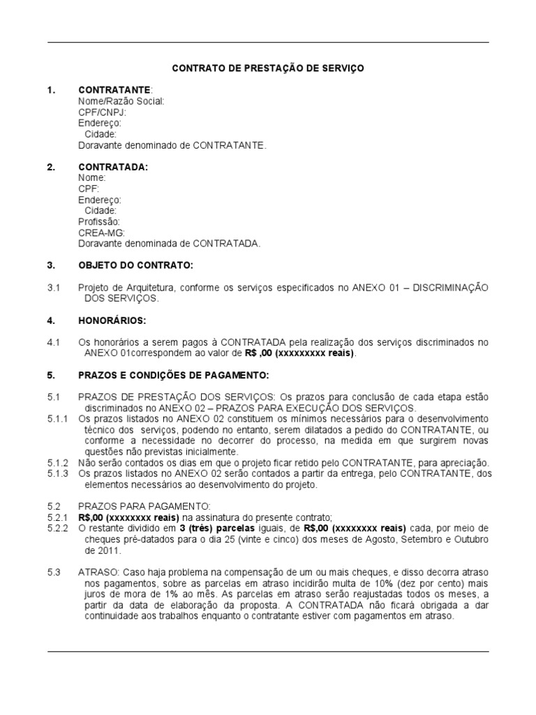 Contrato Prestação de Serviço de Projeto Lei das